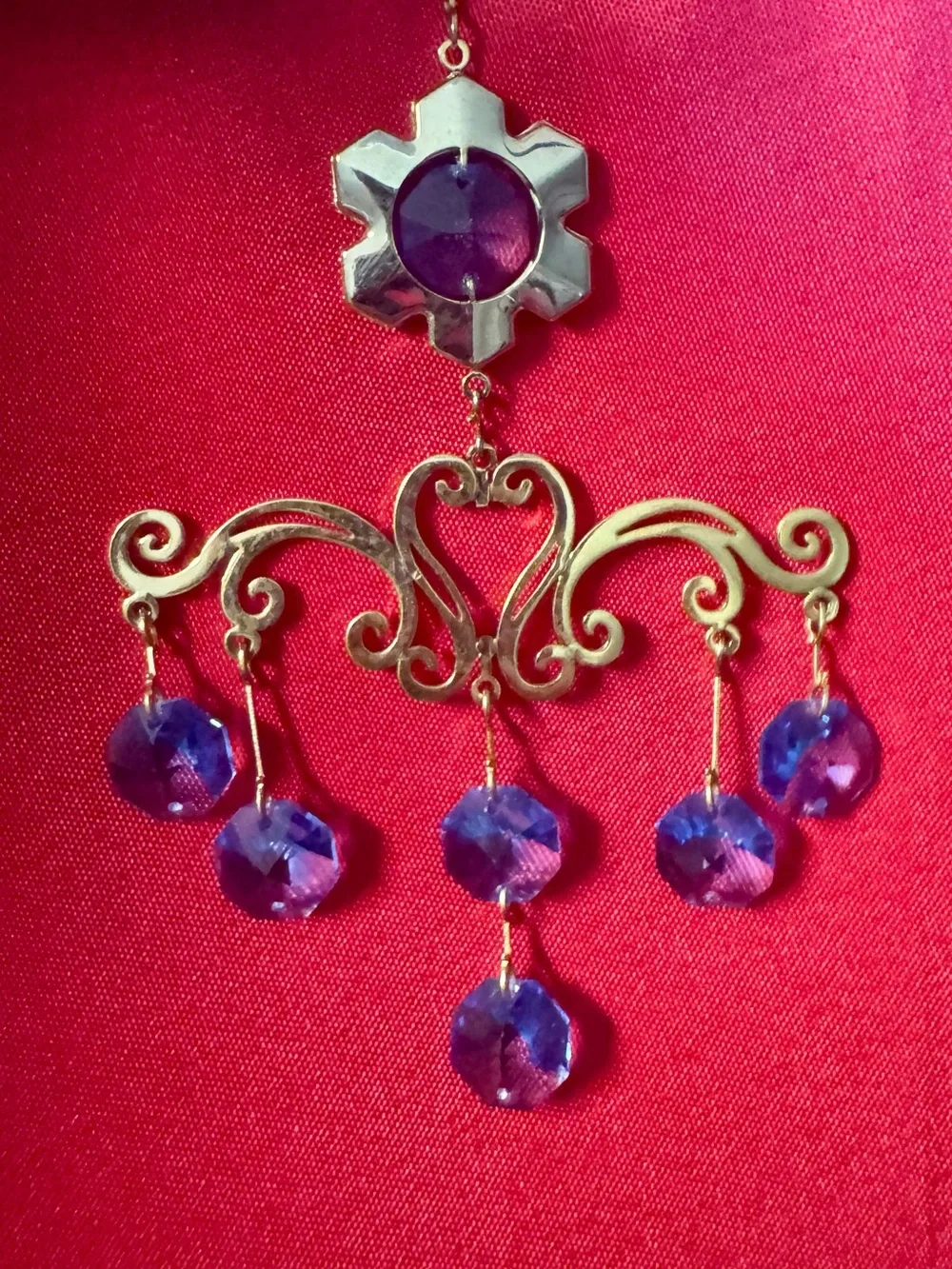 Vintage-Inspired Gold Ornament with Purple Crystal Beads